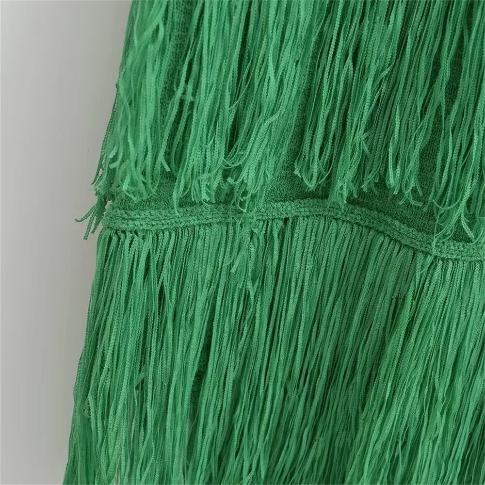 Autumn Womens Tank Top Skirt Long Sleeveless French Fringe Detail Knitted Dress 240701