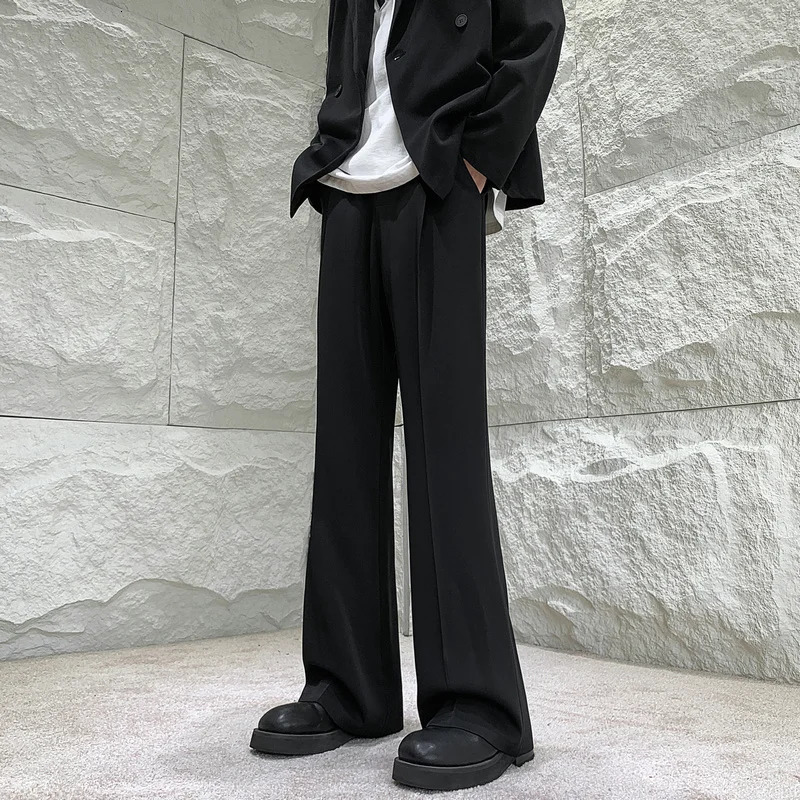 Solid Color Suit Pants Men Fashion Society Mens Dress Pants Korean Loose Straight Flared Pants Mens Office Formal Trousers M-2XL 240708