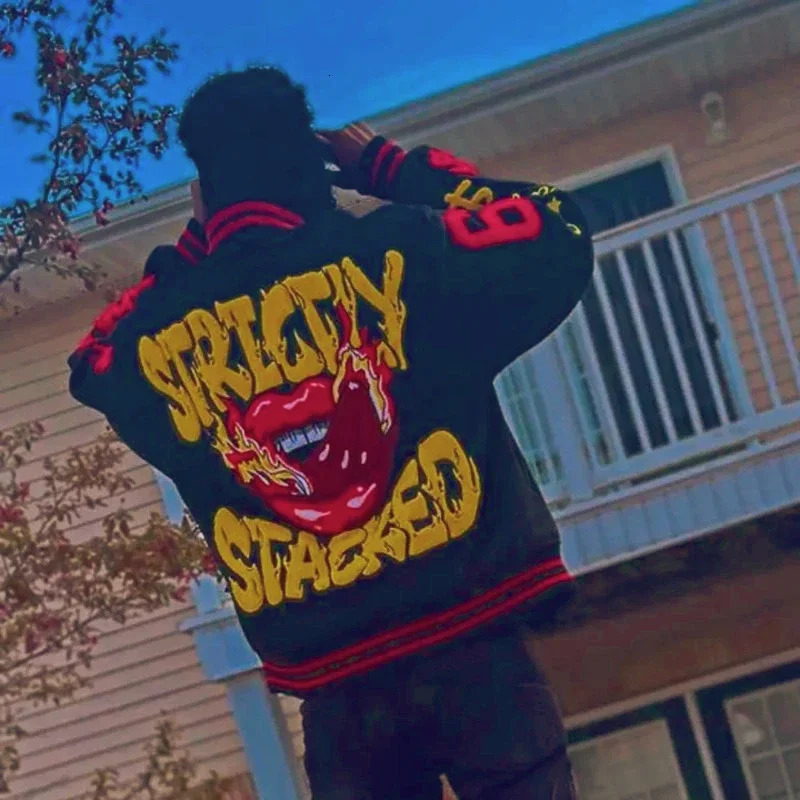 Harajuku Retro Hiphop Cartoon Letters Graphic American Y2k Embroidery Oversized Jacket Men Gothic Baseball Uniform Coats Top 240703