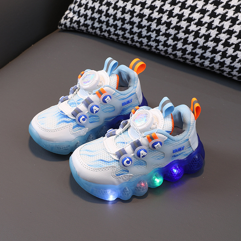 Rotating buckle children's sports boys, girls, breathable mesh for middle and young children, running shoes, illuminated shoes F710-35
