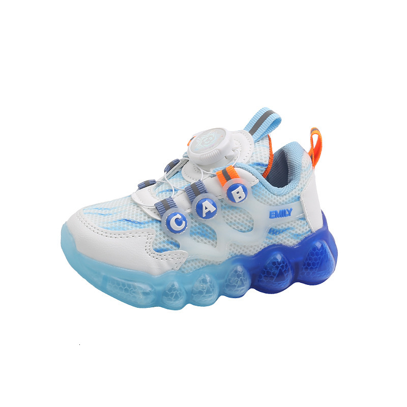 Rotating buckle children's sports boys, girls, breathable mesh for middle and young children, running shoes, illuminated shoes F710-35