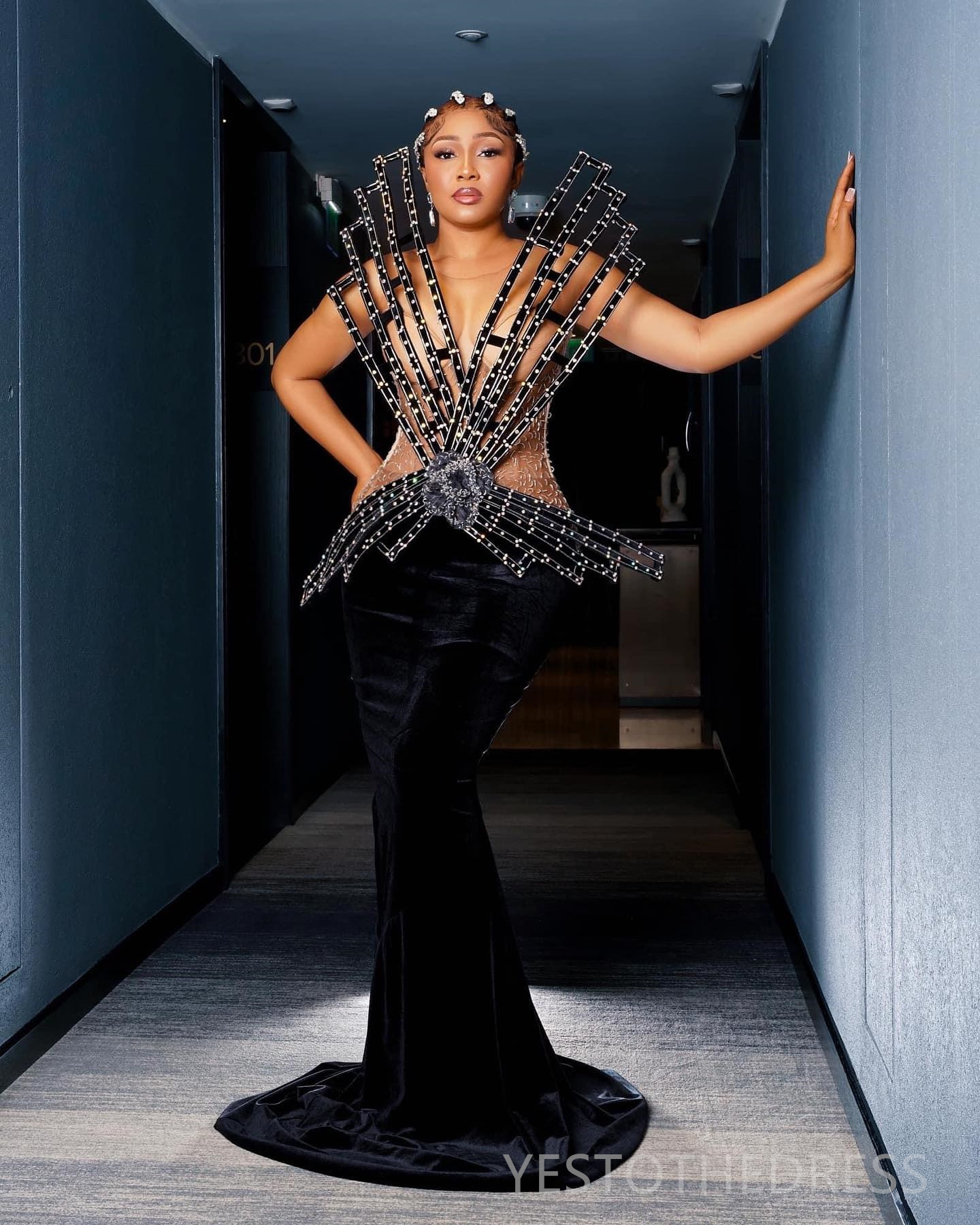 R&W 2024 Plus Size Prom Mermaid Promdress Evening Formal Illusion Sheer Neck Veet Beaded Birthday Dress Second Reception Gowns Engagement Gown AM1312