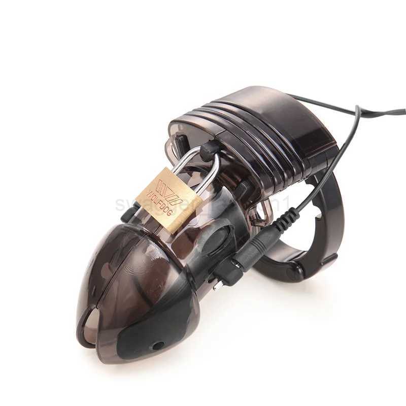 Electric Pulse Shock Chastity Cock Cages for Male Masturbator Erotic Goods Dildo Vibrator Penis Stimulation Belt Lock Sex ToysB240708