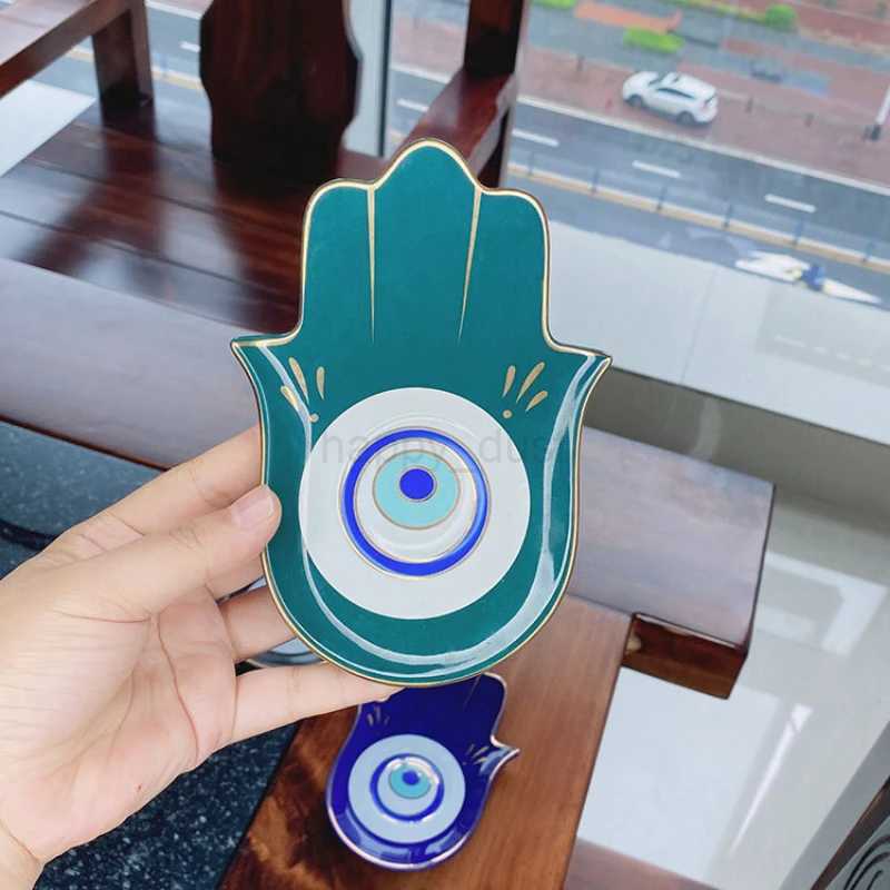 Ceramic Evil Eye Hamsa Hand of Fatima Jewelry Tray Storage Tray Desk Ornament Gothic Home Decor Office Bookcase DecorationCL240710