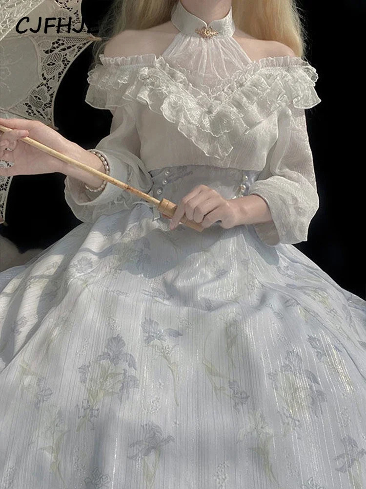 CJFHJE Summer Even Party Lace Formal Dresses French Vintage Elegant Lady Midi Dress Women Floral Lolita One Piece Dress Korean 240702