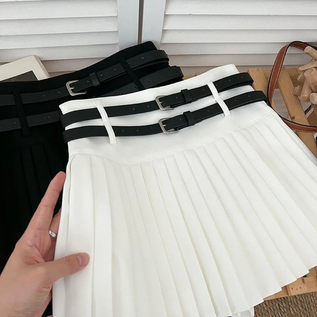 Spring Autumn baby Girls Pleated Skirt Teenage Skorts Skirt Children Bottoms Fashion 3-14Y Solid Double Belt Kids clothes 240703