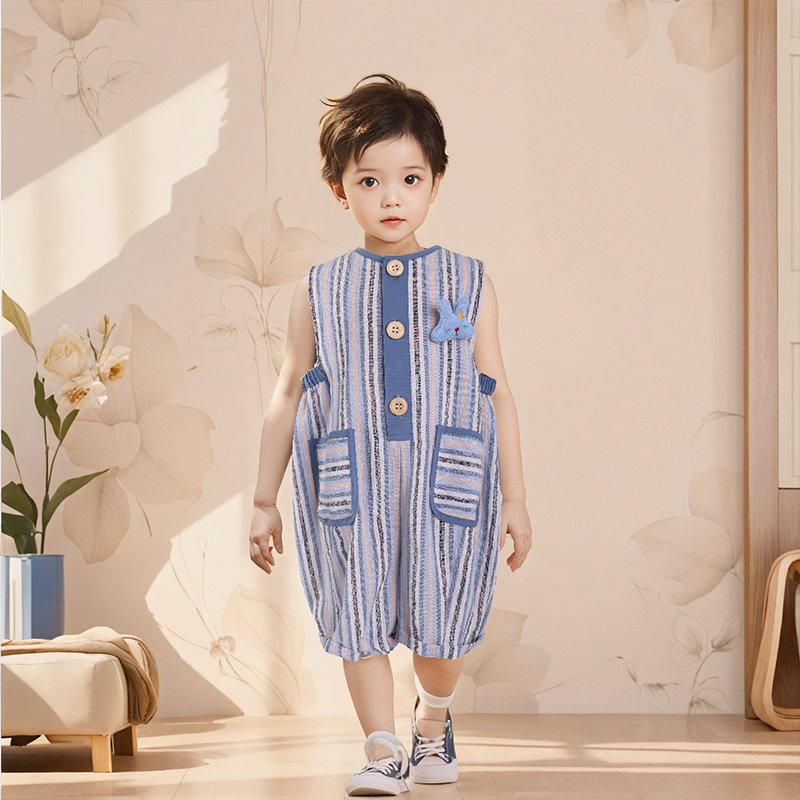 2024 summer new product niche boys and girls Korean version shoulder strap pants fisherman pants integrated casual wear