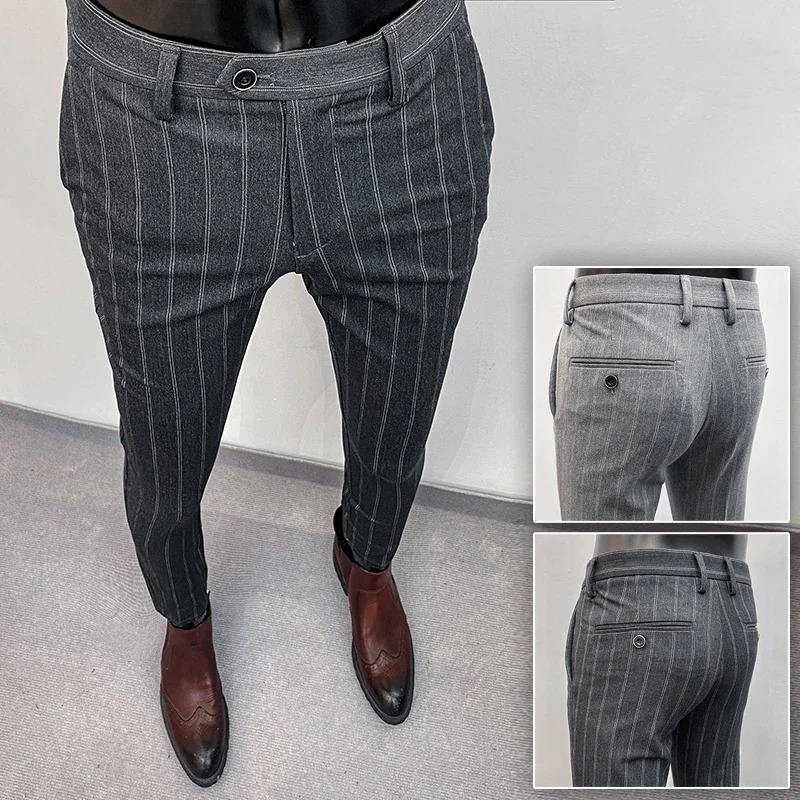 Men Suit Pants Formal Trousers Pantalone Hombre Stretch Slim Solid Color Casual Dress Full Length Pants Fashion Men Clothing 240708