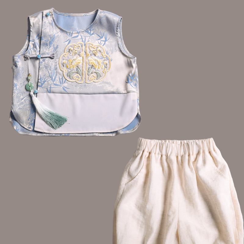Children's new product, new Chinese style short sleeved two-piece set, children's clothing