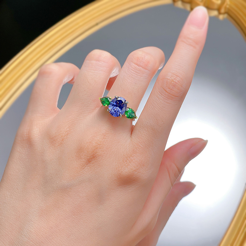 Tanzanite & Sapphire Sterg Sier Three Stone Wedding Ring