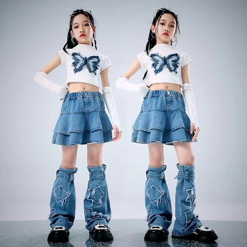 Girls Denim Skirt Summer Korean Style Ruffled Tiered Skirt for Kids Cotton All-match 4-12 Years Teen School Children Short Skirt 240703