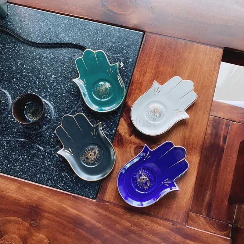Ceramic Evil Eye Hamsa Hand of Fatima Jewelry Tray Storage Tray Desk Ornament Gothic Home Decor Office Bookcase DecorationCL240710