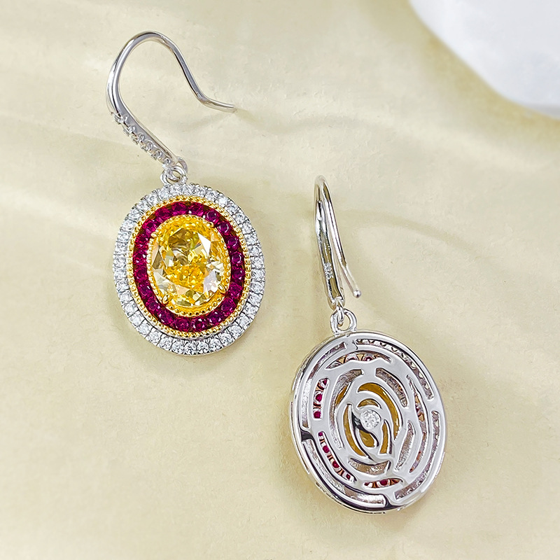 Gorgeous Sparkling Luxury Jewelry Dangle Earrings Real 100% 925 Sterling Silver Oval Cut Yellow Moissainte Diamond Party Eternity Women Wedding Drop E