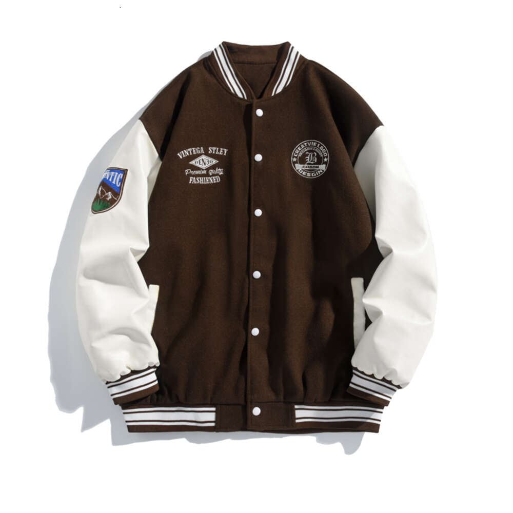 2024 Autumn New Men's Baseball Suit Woolen Combination Leather Jacket Loose and Versatile Couple Style American Coat for Men H7.10#50.96