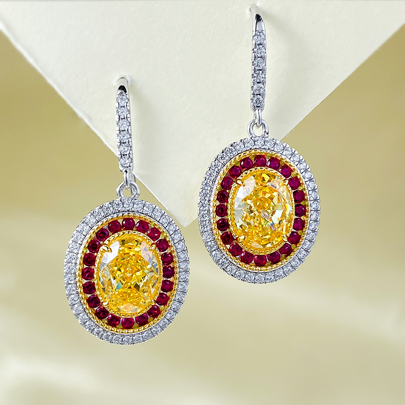 Gorgeous Sparkling Luxury Jewelry Dangle Earrings Real 100% 925 Sterling Silver Oval Cut Yellow Moissainte Diamond Party Eternity Women Wedding Drop E