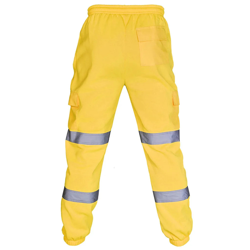 Men Road Work Pants Fashion Reflective Strip High Visibility Overalls Spring Autumn Casual Splicing Solid Color Trouser 240624