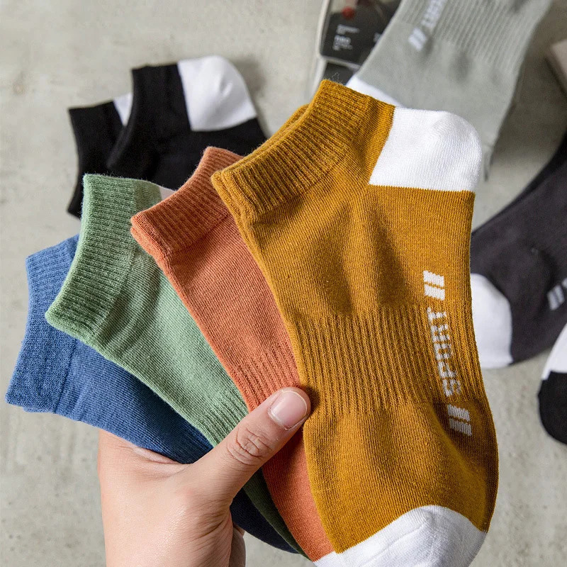 5 Pairs Summer Thin Men Sports Breathable and Comfortable Letter Boat Socks Ins Fashion Sweat-absorbing Short Socks 240703