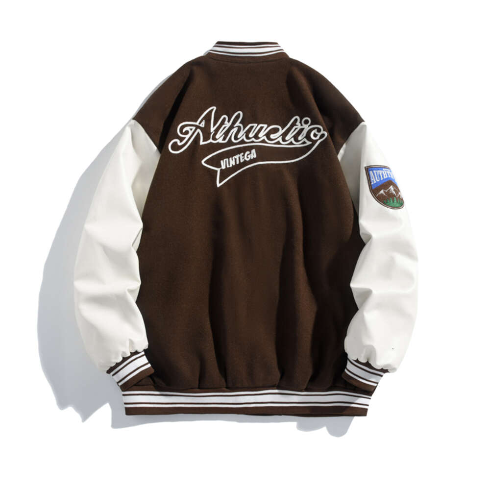 2024 Autumn New Men's Baseball Suit Woolen Combination Leather Jacket Loose and Versatile Couple Style American Coat for Men H7.10#50.96