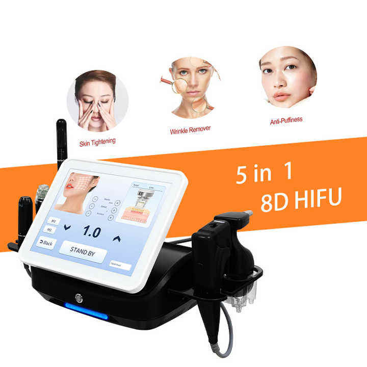 Factory Price 5 In 1 Hifu Machine Wrinkle Removal Facial Tightening Body Slimming 7D HIFU With Cartridges Machine 8D Hifu Fat Dissolving Hifu Vaginal 