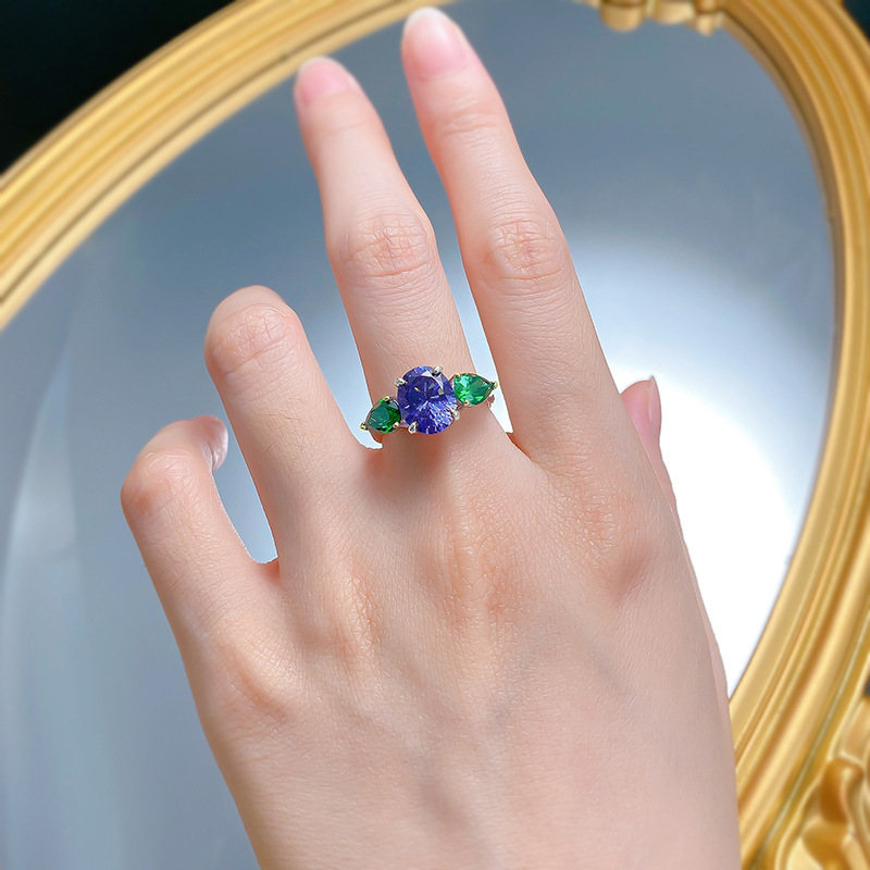 Tanzanite & Sapphire Sterg Sier Three Stone Wedding Ring