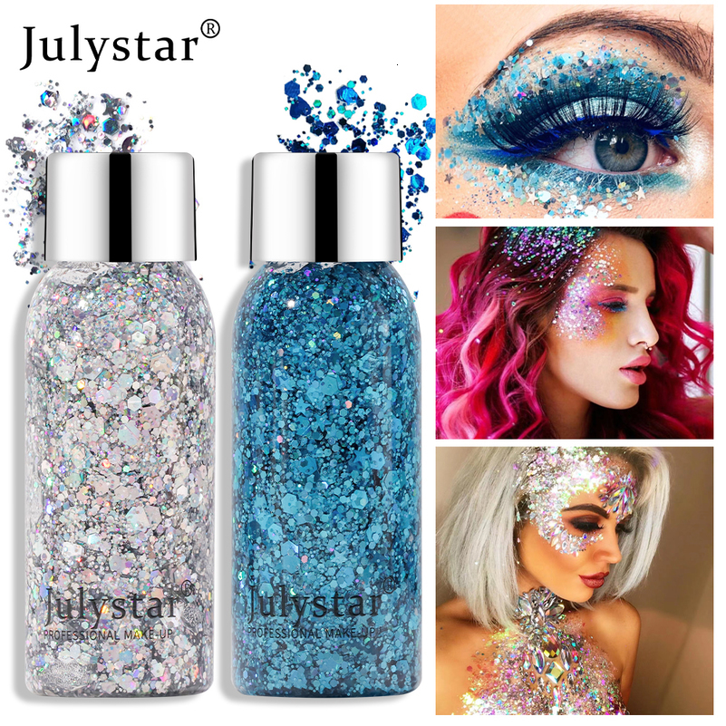 Julystar glitter eye shadow liquid face body sequin gel liquid eye shadow stage makeup 10 colors 240709