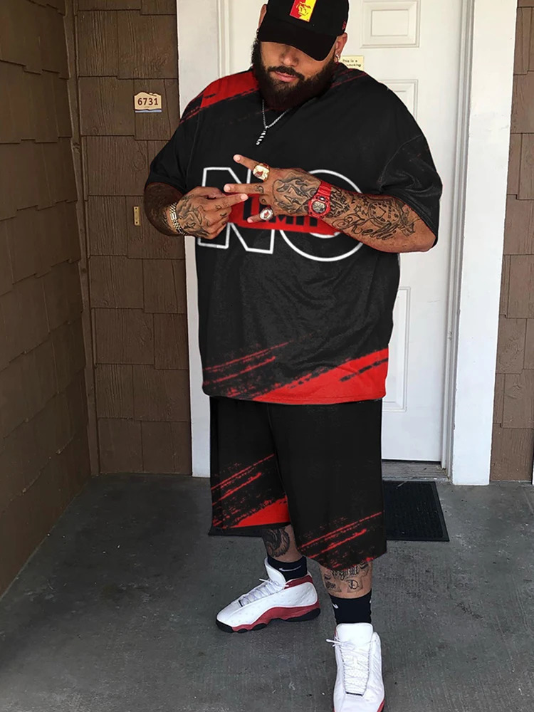 ZOOY L-9XL Mens Plus Size Personality Graffiti Cartoon Hip Hop Abstract Poker Street Short Sleeve T-Shirt Shorts Set 240701