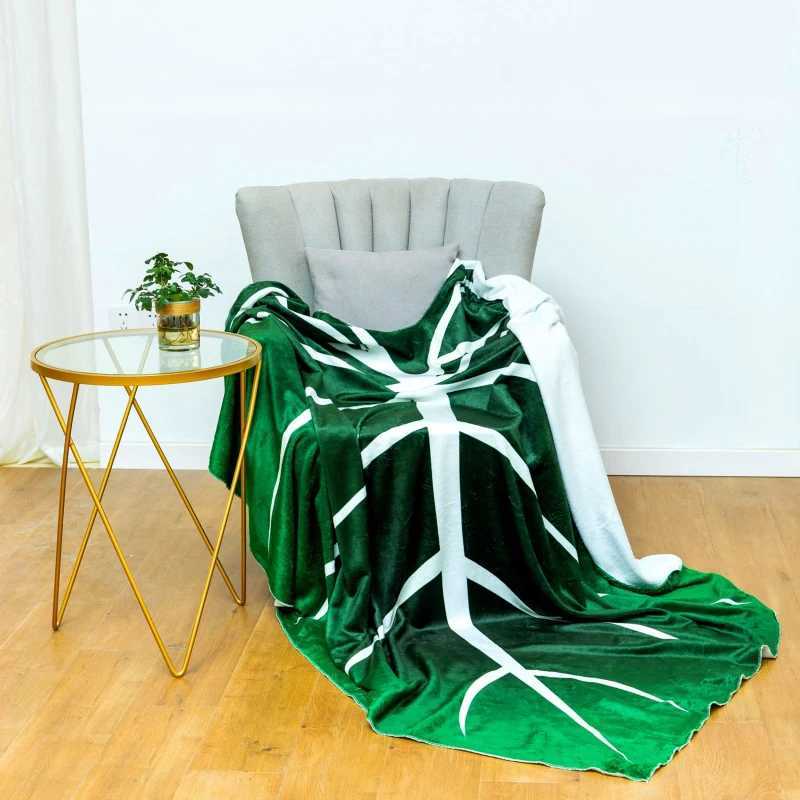 Large Leaf Blanket Soft Printed Green Leaves Flannel Leaf Shaped Blankets Beds Sofa Fleece Cozy Beach Blanket Birthday Gift Y240730