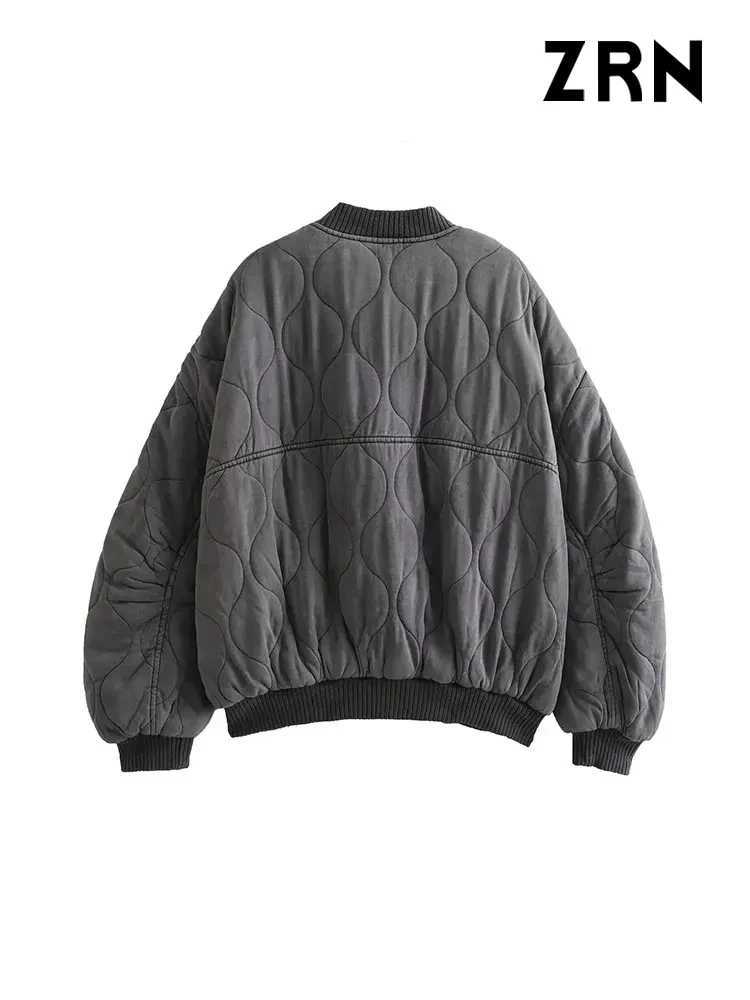 Womens Jackets ZRN oversized quilted bomber jacket suitable for women thick and warm jacket long sleeves button up womens clothing fashionable top fas
