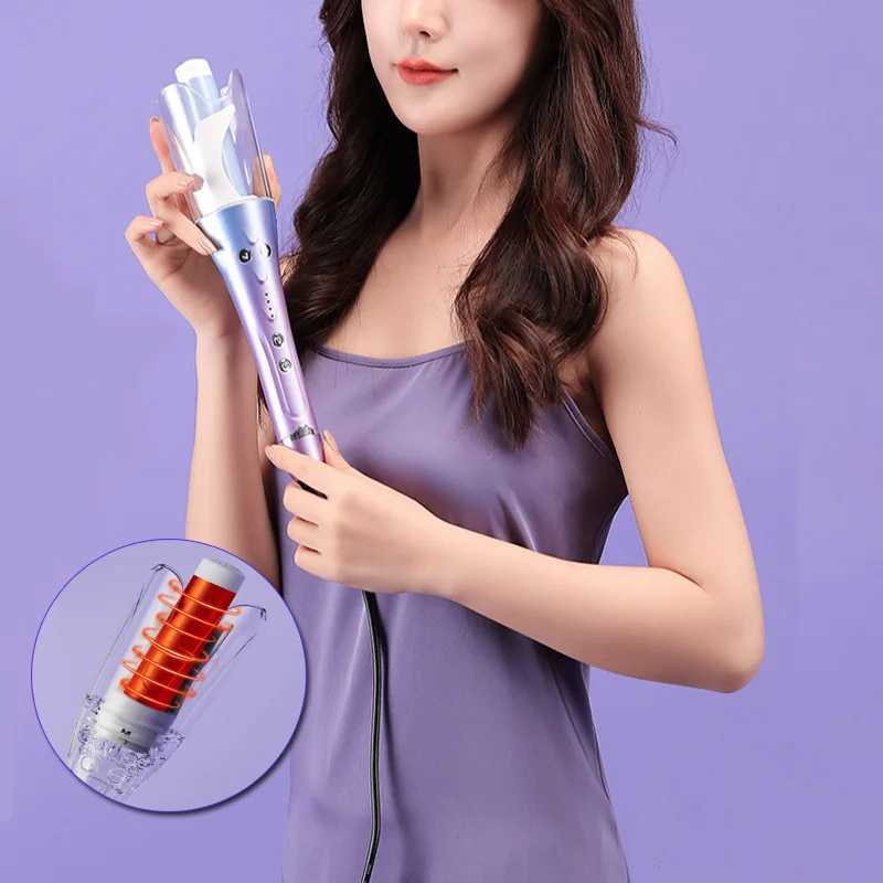 New Arrival Adjustable temperature electric automatic rotating wave hair anionic styling transparent rotating head handheld intelligent hair iron fixi