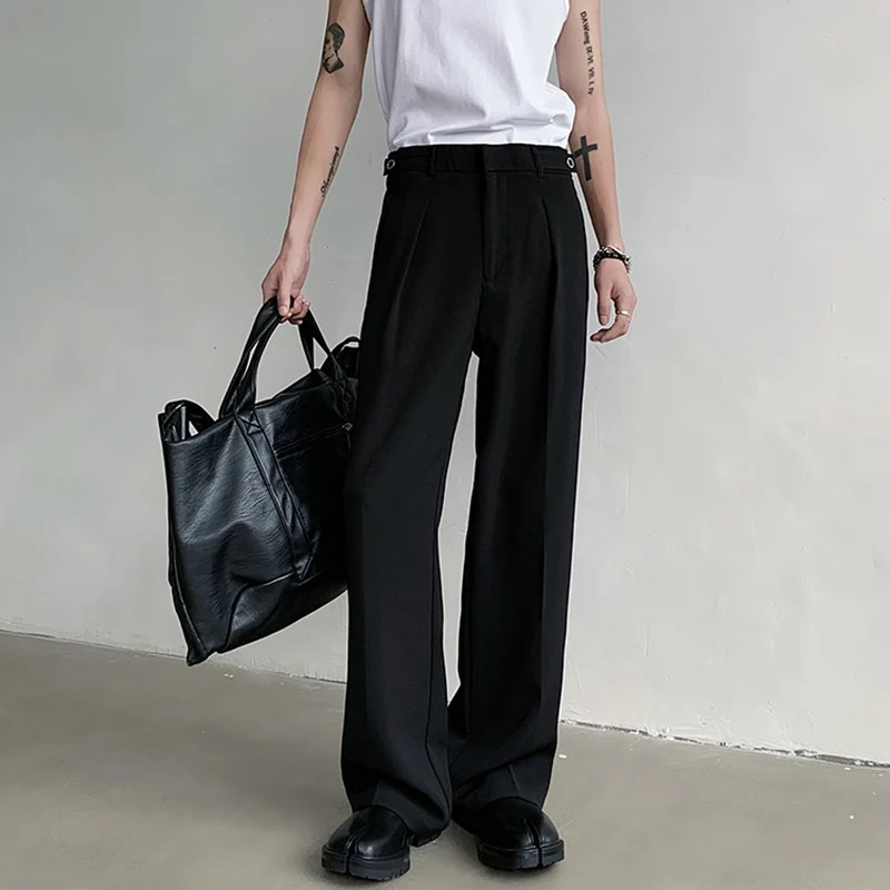 IEFB Suit Pants Casual Fashion Summer Loose Zipper Pocket Male Straight Leg Trousers Solid Color Britches 9C5334 240708