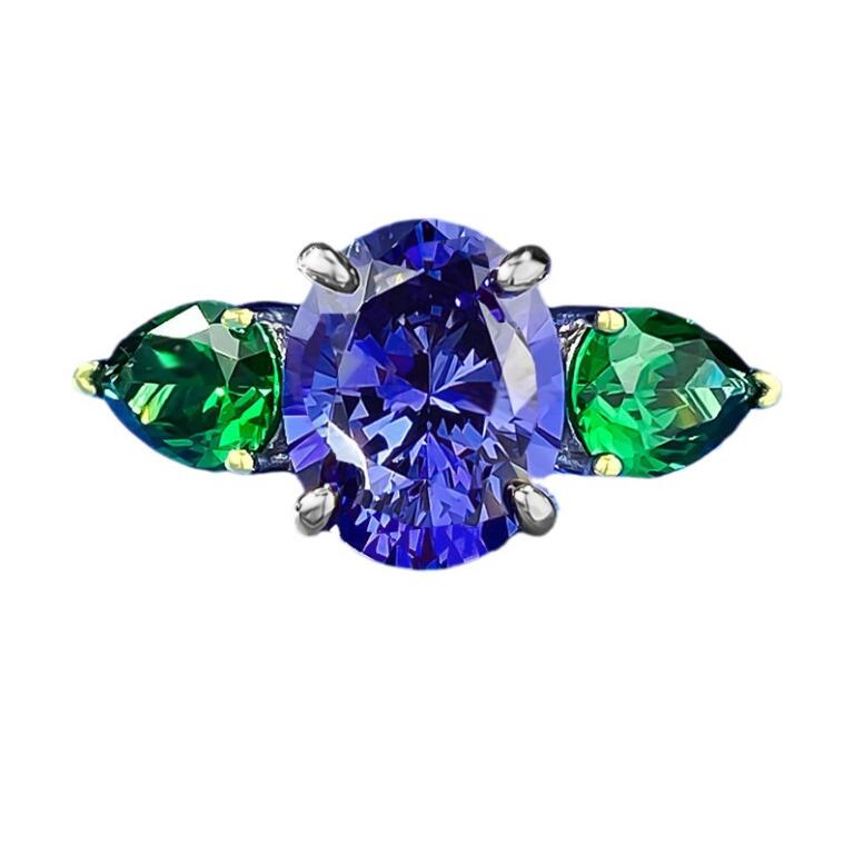 Tanzanite & Sapphire Sterg Sier Three Stone Wedding Ring