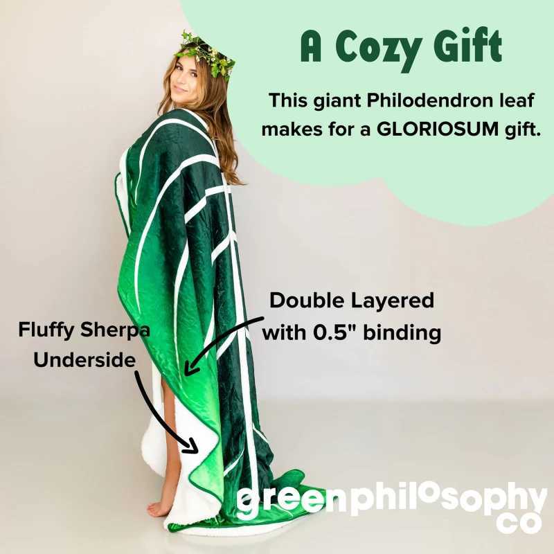 Large Leaf Blanket Soft Printed Green Leaves Flannel Leaf Shaped Blankets Beds Sofa Fleece Cozy Beach Blanket Birthday Gift Y240730