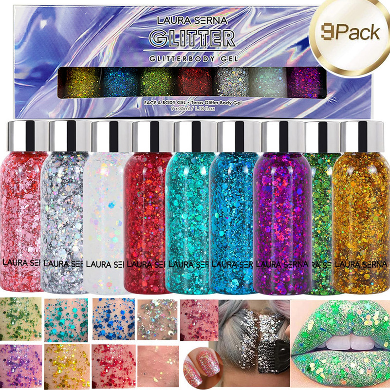 Festival Body Glitter Gel Face Eye Glitter Eyeshadow Holographic Cosmetic Laser Powder Chunky Nails Hair Glitter Bar Makeup 240709