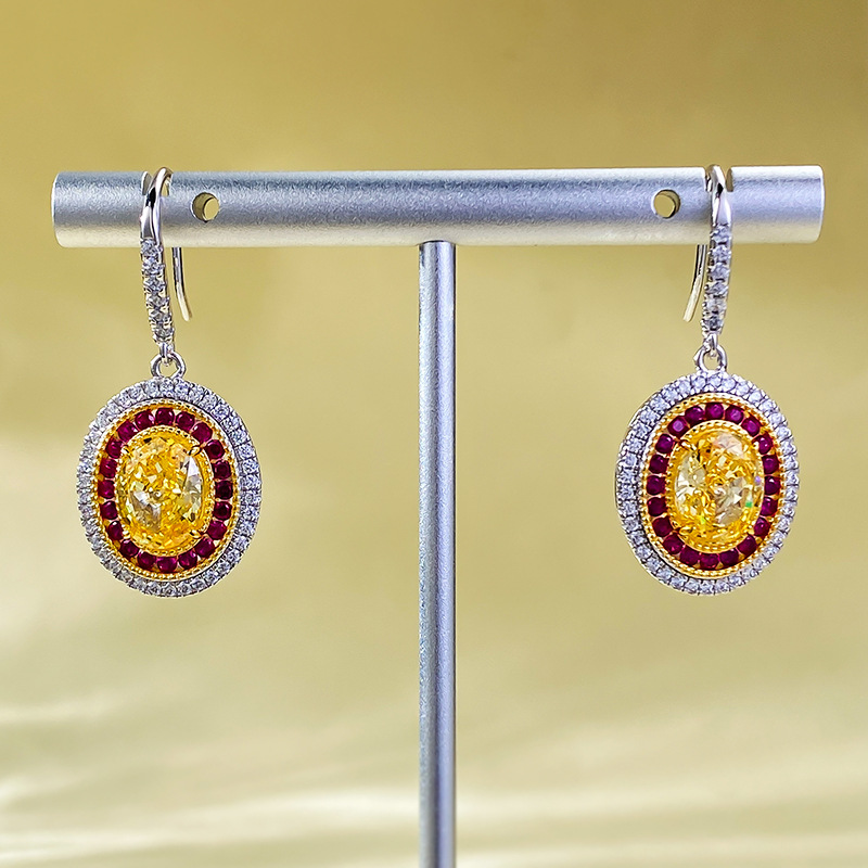 Gorgeous Sparkling Luxury Jewelry Dangle Earrings Real 100% 925 Sterling Silver Oval Cut Yellow Moissainte Diamond Party Eternity Women Wedding Drop E