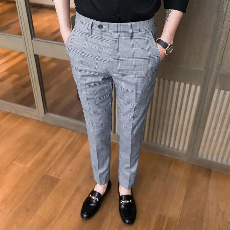 Slim Fit Social Man Suits Pants Tailoring Business Tressed Elastic Stretch Trousers for Men Dress Chinese Homme Summer Up 240708
