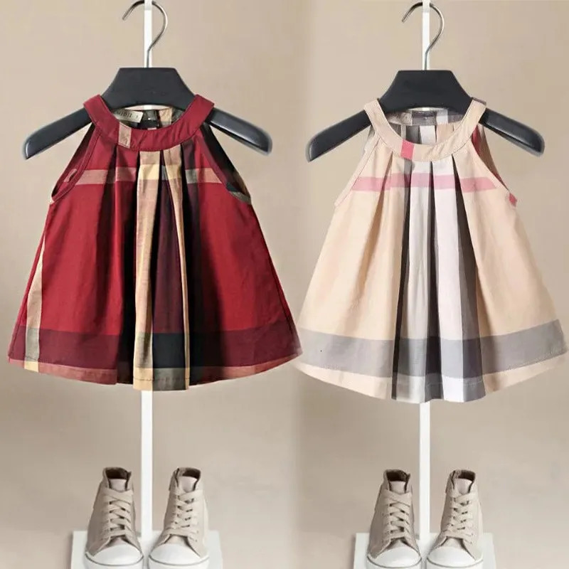 100% Cotton Childrens Summer Clothing Girls Dress 3-5 Years Old Girl Plaid Princess Dresses Baby Girls Kawaii Skirt 240703