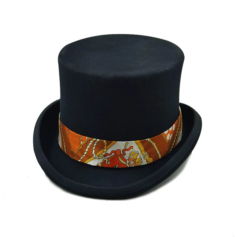 Pink and Purple High Top hat Magician high hat British black jazz top hats male and female court gentleman flat felt hat 240701