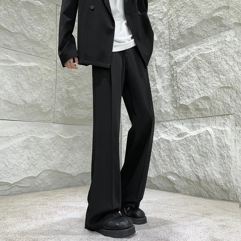 Solid Color Suit Pants Men Fashion Society Mens Dress Pants Korean Loose Straight Flared Pants Mens Office Formal Trousers M-2XL 240708
