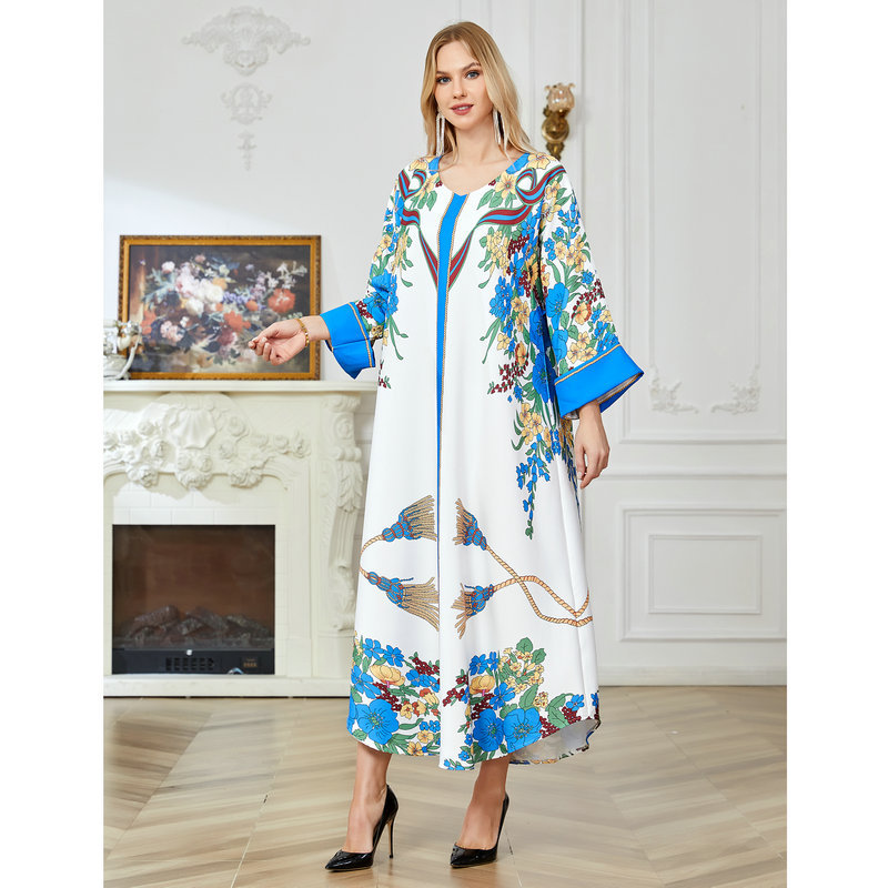 Middle East Robe Ethnic Clothing Style Design Dress Robe Fashion Digital Printed Elastic Cloth Dress
