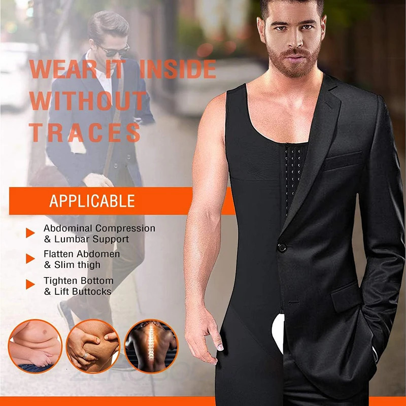 Slimming Bodysuit for Men Tummy Control Full Body Shaper Compress Abdomen Underwear Breathable Weight Loss Shapewear Plus Size 240701