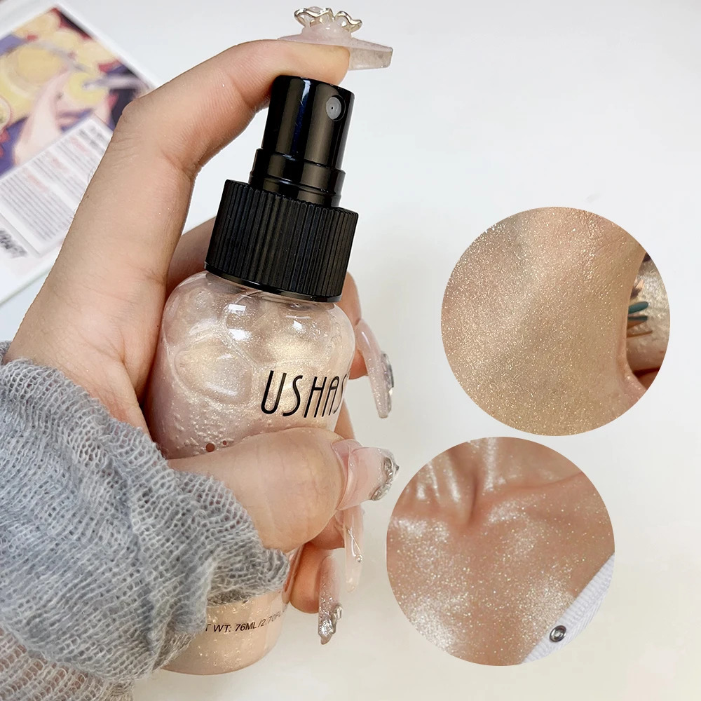Gold Silver Highlighter Spray Waterproof Glitter Shimmer Sparkle Liquid Highlighter Makeup for Face Body Cosmetics 240709