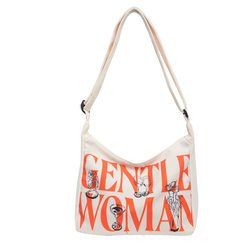 2024 Spring New Letter Printed Canvas Shoulder Bag Women's Colored Crossbody Bag Large Capacity Commuter Bag Fashion Cloth Bag H7.10#23.98
