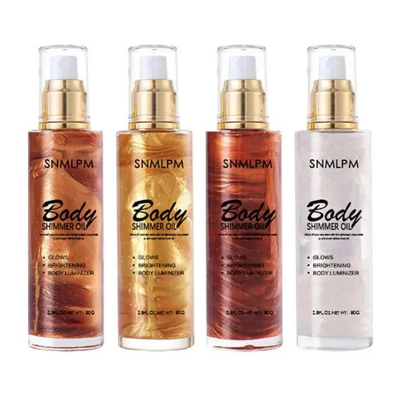 4 Colors Body Face Shimmer Oil Glitter Brighten Pearl White Bronze Highlighter Glow Makeup Shine Gold Liquid Taning 240709
