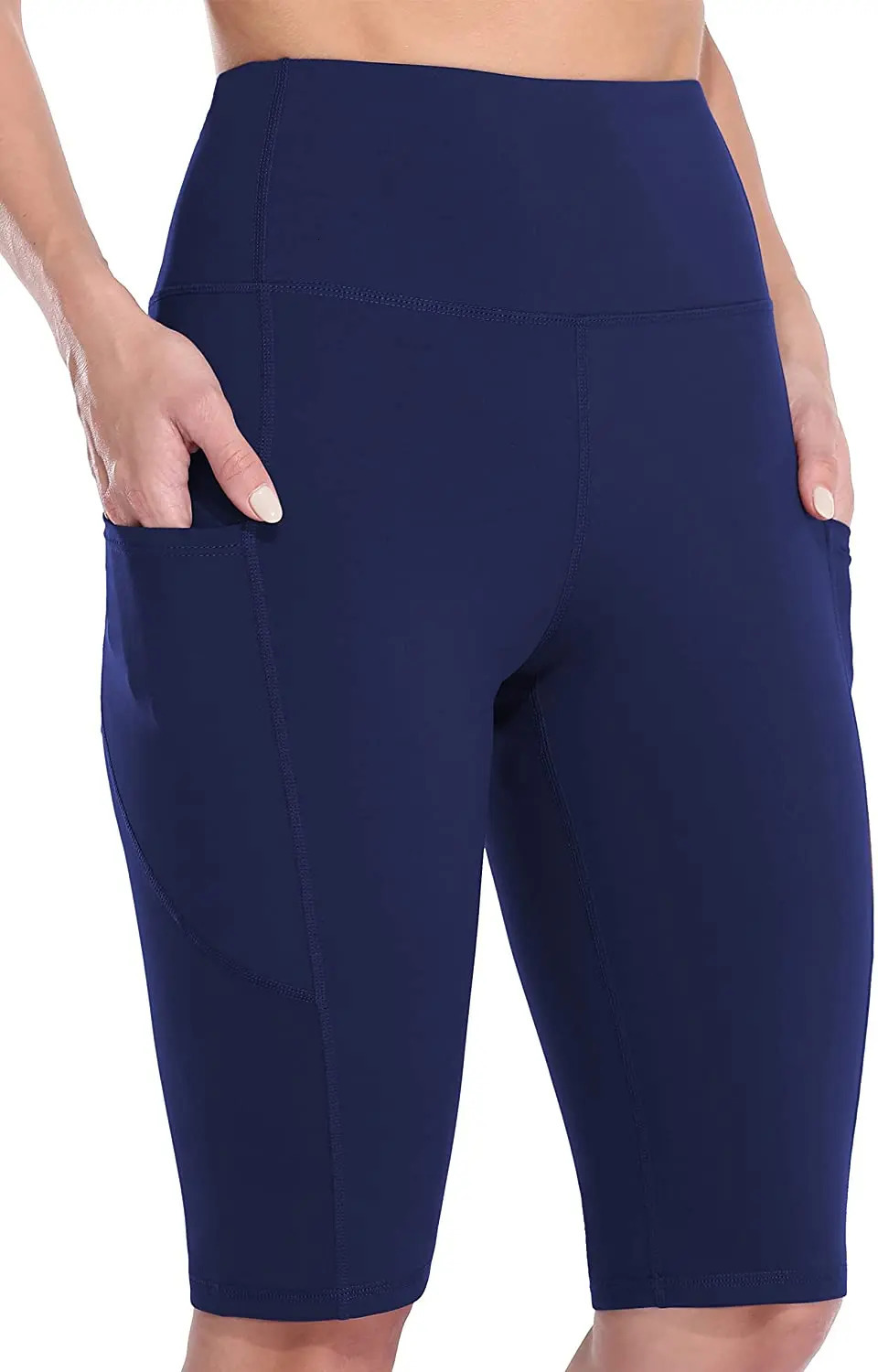 Anfilia Women Yoga Shorts Jogging Running Cycling Fitness Sportswear High-waist with Side Pockets Sporty Shorts Solid Color 240703