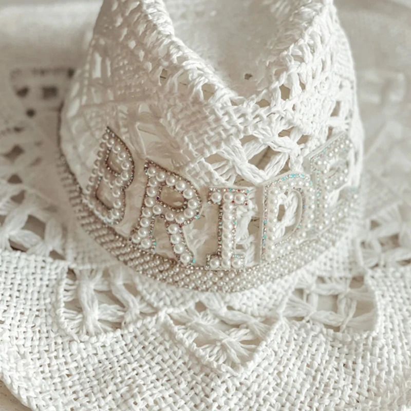 White Elegant Cowgirl Hat Bride Wedding Po Costume Props Summer Hollow Out Women Girl Hat Western Style Cowboy Caps 240701