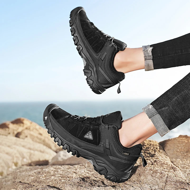 Hikeup High Quality Mens Hiking Shoes Durable Leather Climbing Shoes Outdoor Walking Sports Shoes Rubber Soles Factory Export 240710