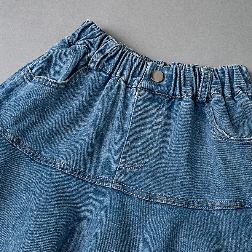 Girls Denim Skirt Summer Korean Style Ruffled Tiered Skirt for Kids Cotton All-match 4-12 Years Teen School Children Short Skirt 240703