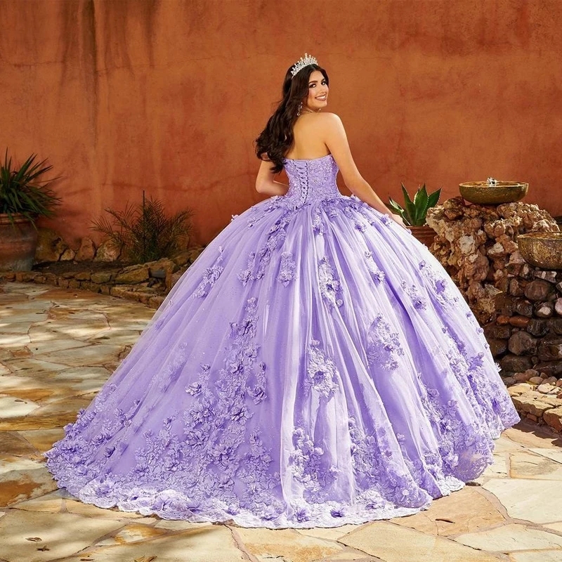 Lavender Sweetheart puff Sleeves Quinceanera Dresses Lace Appliques Tull Birthday Party Ball Gown Princess Sweet 16 Vestido 15 De