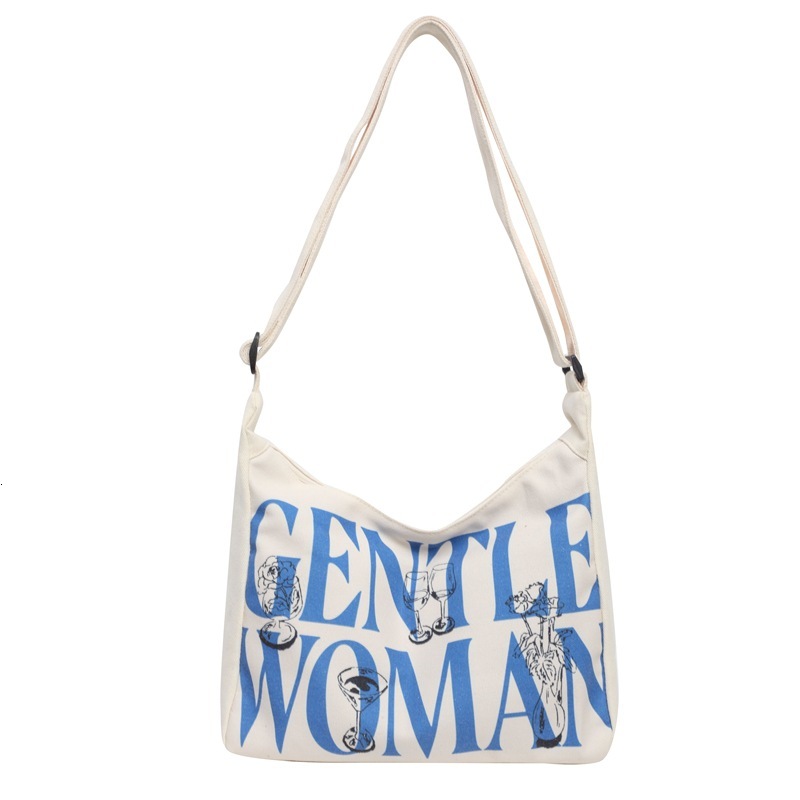 2024 Spring New Letter Printed Canvas Shoulder Bag Women's Colored Crossbody Bag Large Capacity Commuter Bag Fashion Cloth Bag H7.10#23.98