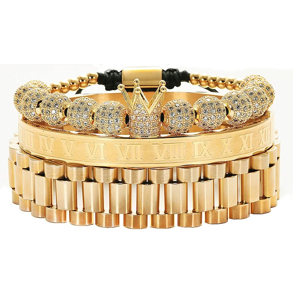Mens Bracelet Gold Bracelets For Men Designer Bracelets For Women 3Pcs/Set Imperial Crown King Luxury Charm Fashion Cuff Bangle Birthday Jewe